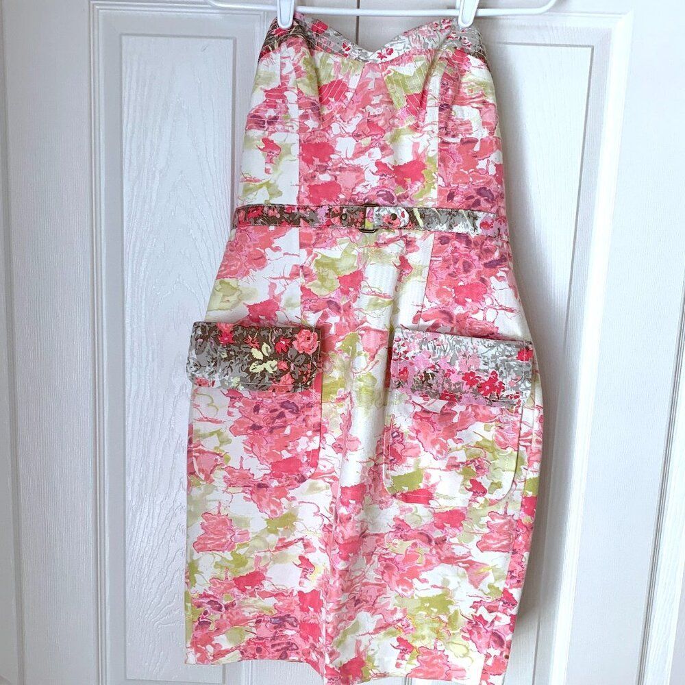 SUNDRESS Strapless Full Bra Inside Pink Green Silk Cotton Print Details Galore S